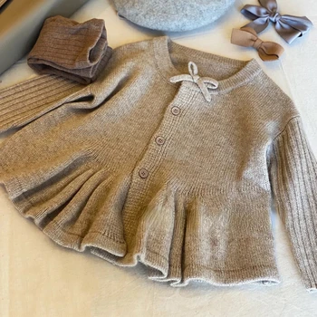 Детская одежда Вязаный свитер для девочек Осень 2022 Новый вязаный кардиган для девочек Однобортный симпатичный шерстяной свитер