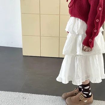 Детская одежда Юбка для девочек Осень Новый кружевной край Строчка Жаккардовая юбка Детское платье для торта Платье половинной длины