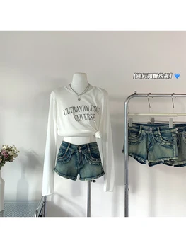 Женские синие джинсовые шорты Винтажные широкие джинсовые шорты с высокой талией Harajuku Streetwear Корейский стиль Y2k Мешковатые ковбойские шорты A Line