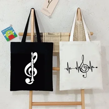 Женские сумки Музыкальная нота Сердцебиение Холщовая сумка Забавная сумка для подростков Модная сумка Дизайн Бренд Боковая сумка для женщин