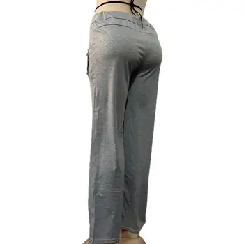 Женские широкие брюки Женские широкие штанины для йоги с кулиской Кнопка Декор для осенне-зимнего тренажерного зала Свободный однотонный