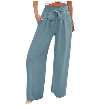 Женские широкие брюки с карманами Легкие регулируемые брюки с высокой талией Свободные брюки Pantalones de Mujer
