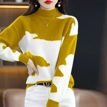 Женский свитер 2023 Новый осенне-зимний пуловер с высоким воротником Женский свободный женский свитер с длинным рукавом Джемпер Pull Femme