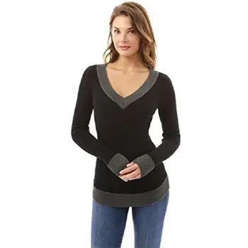 Женский свитер 2023 осень / зима Новый цвет с V-образным вырезом, соответствующий сексуальному тонкому трикотажному свитеру большого размера
