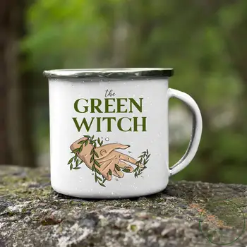 Зеленая ведьма Эмалированная кружка, забавная походная пивная кружка, изготовленная на заказ эмалированная кружка, подарок друзьям на день рождения