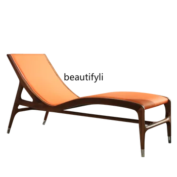 Итальянский кресло из черного ореха Диван из воловьей кожи Nordic из массива дерева Новый шезлонг в китайском стиле