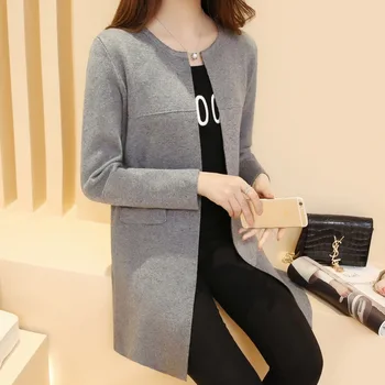 кардиган однотонный свитер с длинным рукавом трикотажное пальто для весны и осени рукава корейская модная одежда W1