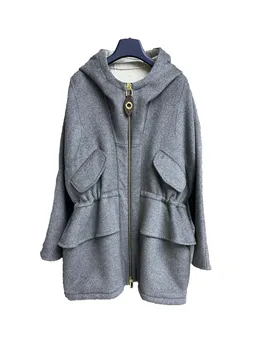 Кашемировое пальто с капюшоном, талия, кулиска, дизайн талии, повседневная мода 2024 осень, новый 1031