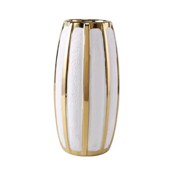  Керамическая ваза из белого золота Современное простое украшение для дома Цветочный горшок Бассейн для фаленопсиса с золотой цветочной композицией