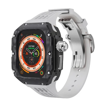 Комплект модификации для Apple Watch Ultra 2 49 мм Корпус из углеродного волокна + резинка для iWatch Ultra 2 1 49 мм Чехол Ремешок Спортивная резина