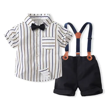 Комплекты одежды для мальчиков Лето с коротким рукавом Рубашка-бабочка + шорты с подтяжками Красивые Дети Мальчики Вечернее платье Джентльмен Формальный костюм