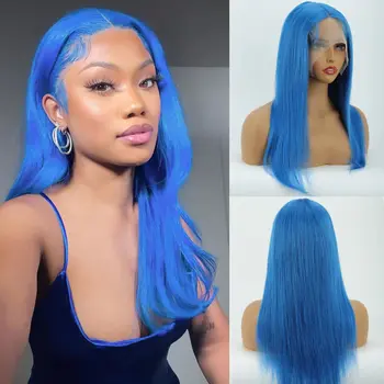 Королевский синий кружевной передний парик человеческие волосы для женщин 150% длинный прямой парик королевского синего цвета волос 13x4 кружевной передний парик из человеческих волос
