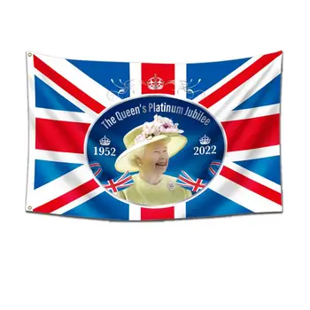 Королевский юбилейный флаг Plati-num 3x5ft 2022 Флаг Юнион Джек с изображением Ее Величества Королевы 70-летия Британское украшение для