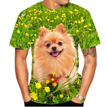 Летняя горячая распродажа милая и забавная собака померанский шпиц 3D-печать модная повседневная футболка с круглым вырезом