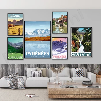 Лурд - Верхние Пиренеи, Пиренеи - Виньемале, Котре - Мост Испании, По / Беарн-Пиренеи Винтажный туристический плакат