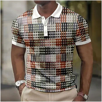 Модная мужская рубашка-поло Летние рубашки с 3D-принтом Повседневная сетчатая блузка с коротким рукавом Одежда Футболки оверсайз Дышащая рубашка-поло