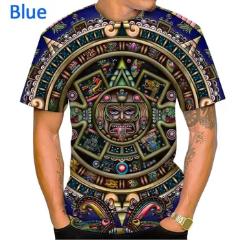 Мужская мода Ацтекский календарь 3D-печатная футболка Мужская и женская повседневная футболка с коротким рукавом
