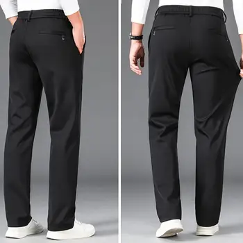 Мужские брюки Эластичные мужские брюки с карманами Быстросохнущие брюки прямого кроя для комфортного ношения в течение всего дня Мужские брюки свободного кроя