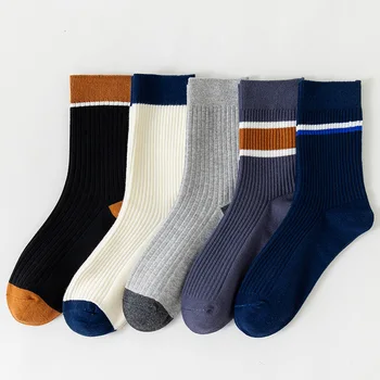 Мужские носки Цвет Соответствующие чулки Полоса Носки до середины ног Спортивные чулки для отдыха для мужчин Мягкие, приятные для кожи вентилируемые носки