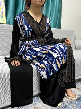 Мусульманский шифон Абайя для женщин Молитвенная одежда Длинные рукава Бриллианты Свободный женский халат Бубу Марокканский кафтан с поясом Хиджабы