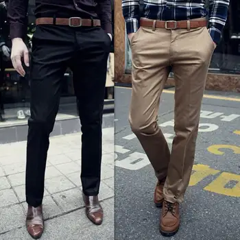 Мягкие брюки Стильные мужские приталенные деловые брюки Дышащие мягкие брюки средней талии с карманами Застежка на пуговицы и молнии Мужчины