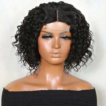 Мягкий бесклеевой черный кудрявый короткий боб предварительно выщипанный детский волос кружевной передний парик для женщин 180плотность натуральных волос