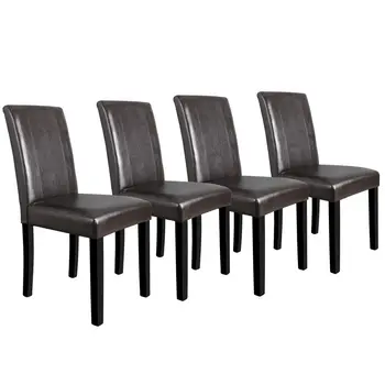  Набор из 4 коричневых столовых стульев Parson без подлокотников Кожаная спинка для кухни Элегантный