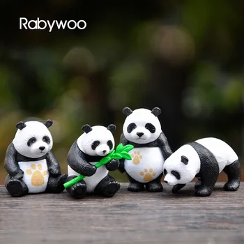 Набор из 4 миниатюрных фигурок Симпатичная панда Фигурка животного Террариум Украшение Бонсай Орнамент Кукольный домик Ремесла Игрушка