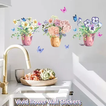  наклейки на стену с цветами из ПВХ, наклейки DIY, наклейки для спальни, гостиной, кухонной мебели, аксессуаров для украшения дома
