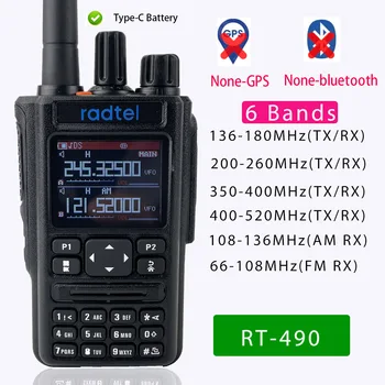 нет GPS/Bluetooth Radtel RT-490 Шестидиапазонные любительские 2-полосные радиостанции 256 CH Авиационный диапазон Рация AM Воздушная частота RX USB-C