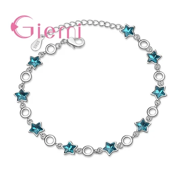 Новое поступление Классические браслеты с подвеской Blue Star Браслеты для продажи Женская мода 925 пробы Стерлинговое серебро Сияющая звезда Красивая цепь