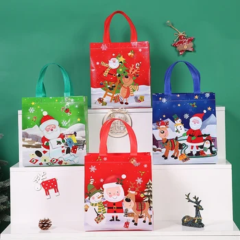 Новый год Счастливого Рождества Подарочная сумка Снеговик Санта-Клаус Конфеты Подарочная упаковочная сумка Нетканая складная сумка Home Deco