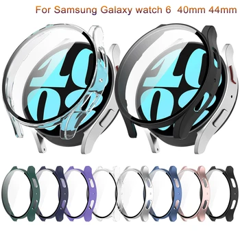 Новый полный защитный чехол для ПК для часов Samsung Galaxy 6 40 мм 44 мм Стеклянная защитная крышка для экрана Жесткая оболочка Рамка бампера Чехол + Пленка