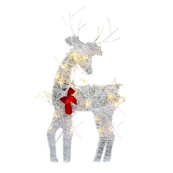 Освещенные рождественские 2D украшения для оленей на открытом воздухе, предварительно освещенные рождественские сани Рудольфа и Санта-Клауса с огнями, папа-олень