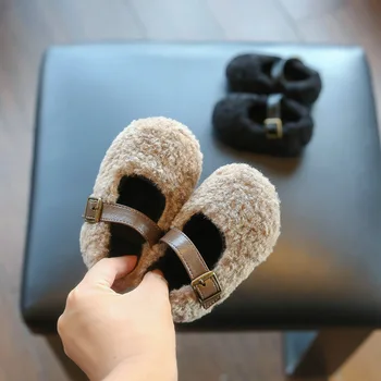 Осенне-зимние туфли для девочек с флисом хлопчатобумажные туфли детский мокассо обувь для малышей обувь для девочек принцесса меховые туфли женские
