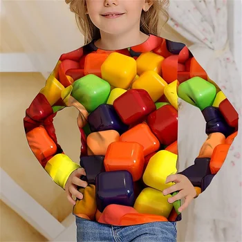 Осенняя футболка с длинным рукавом конфеты модная одежда для девочек топы дети 11 10 лет красочные футболки дети от 1 до 12 лет