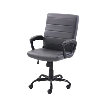 Офисное кресло менеджера со средней спинкой Серая кожаная мебель без груза
