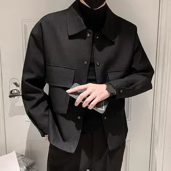 Популярная мужская куртка в корейском стиле Мужское пальто Карманы Однобортный лацкан Верхняя одежда Одевание