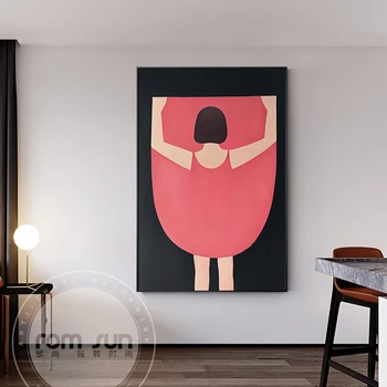 Прекрасное милое розовое платье юбка девушка на холсте картина скандинавская настенная картина для гостиной девичий плакат и печать cuadros декор