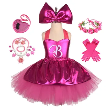 Принцесса Девочки Розовый До Колена Барби Пачка Платья Для Девушки День Рождения Хэллоуин Рождественские Костюмы Марго Робби Косплей