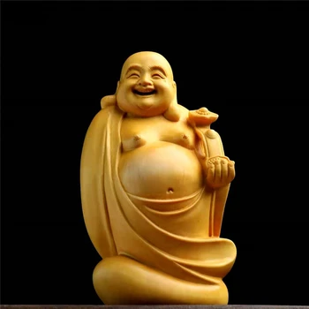 Резьба по самшиту Майтрейя Будда украшение дом резьба по массиву дерева украшение ручной работы фортуна благословение улыбка Будда