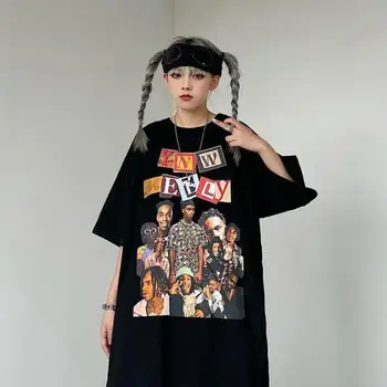 Ретро Хип-хоп Фигура Модный принт Свободная уличная женская футболка с короткими рукавами Лето Новый повседневный топ