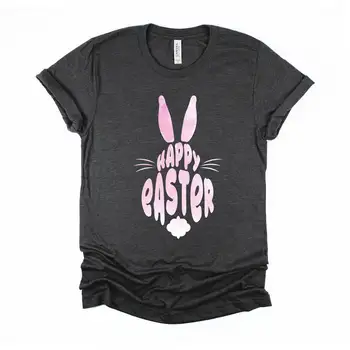 Розовая счастливая пасхальная футболка Кролик Любитель Кроличьи уши Охота за яйцами Воскресный наряд XS 4XL