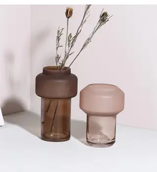 Розовый прозрачный стеклянный цветок ваза для офиса украшение Цветочная композиция Стеклянный контейнер Современные аксессуары для украшения дома
