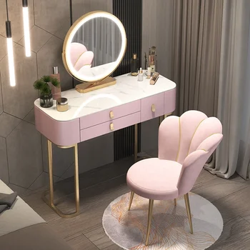 Розовый туалетный столик для макияжа Светодиодное зеркало Роскошный современный туалетный столик Ящик Косметический уголок Tocador Mueble Домашняя мебель LJ50DT