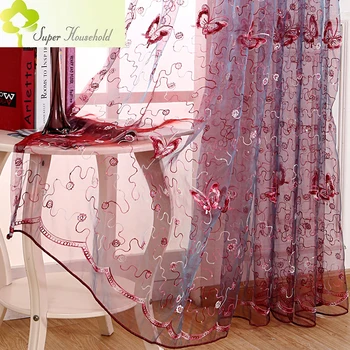 Свежая бабочка с пайетками вышитая марля куратины для детской спальни экраны фиолетовый розовый романтический классический занавес в гостиной