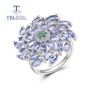 Светлое роскошное кольцо из натурального синего танзанита для женщин из стерлингового серебра 925 пробы стильный великолепный подарок на годовщину помолвки