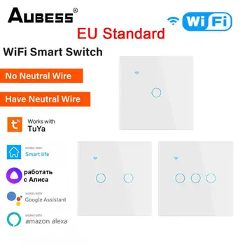Стандарт ЕС Tuya WiFi 1/2/3/4 Gang Smart Touch Switch Home Wall Button Пульт дистанционного управления Умный дом для Alexa Google Home Assistant