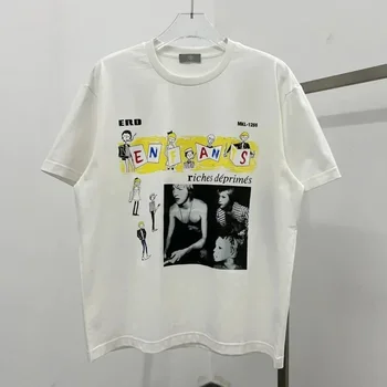 Уличная одежда Высококачественная хлопковая цифровая футболка с мультяшным принтом Erd Уличная одежда Оверсайз Белая футболка с коротким рукавом Повседневная футболка