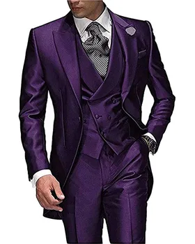фиолетовый мужской пиджак жилет брюки мужские костюмы для свадьбы пик лацкан на заказ костюмы на заказ сшитые на заказ вечеринка одежда мужские костюмы блейзер смокинги